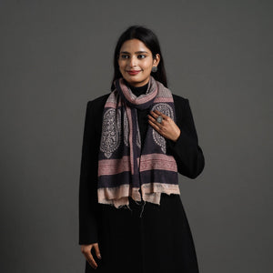 Black - Bagh Hand Block Printed Woollen Stole 20