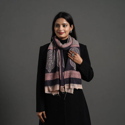 Black - Bagh Hand Block Printed Woollen Stole 20
