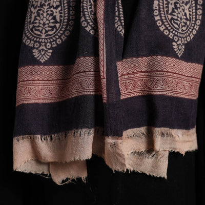 Black - Bagh Hand Block Printed Woollen Stole 20