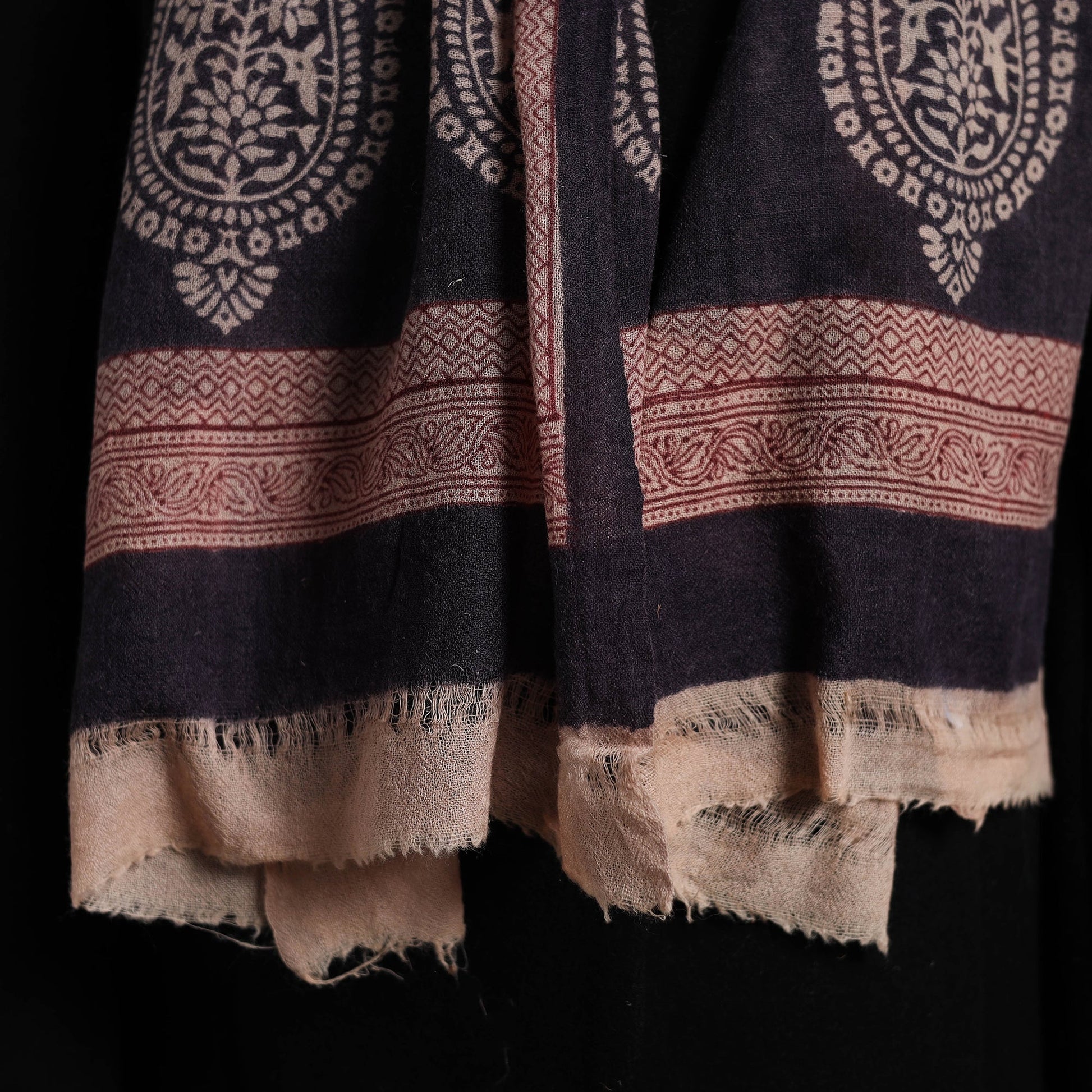 Black - Bagh Hand Block Printed Woollen Stole 20