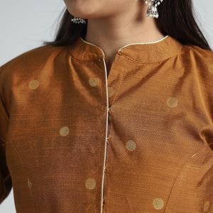 Brown - Polka Dot Zari Buti Viscose Silk Stitched Blouse