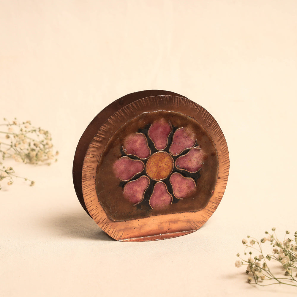 Brown - Copper Hand-Hammered Enamel Work Tissue Holder
