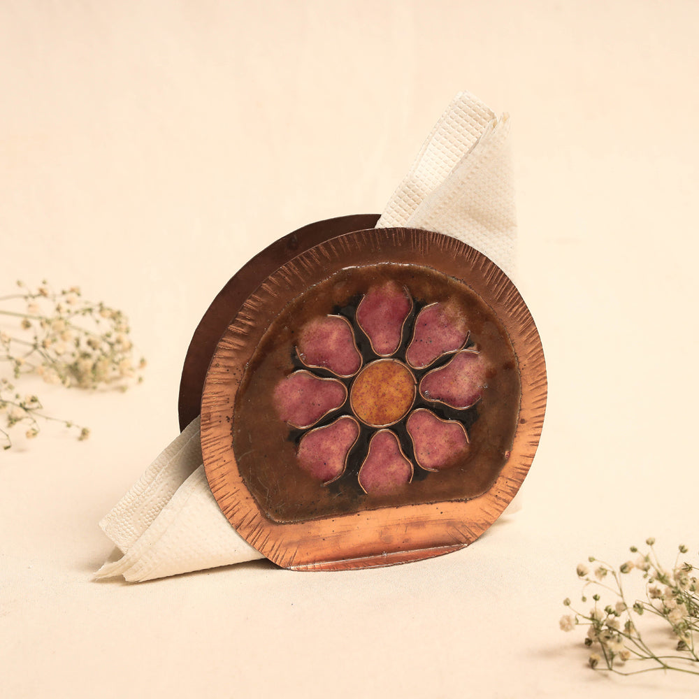 Brown - Copper Hand-Hammered Enamel Work Tissue Holder