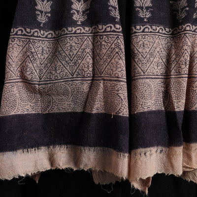 Black - Bagh Hand Block Printed Woollen Stole 26
