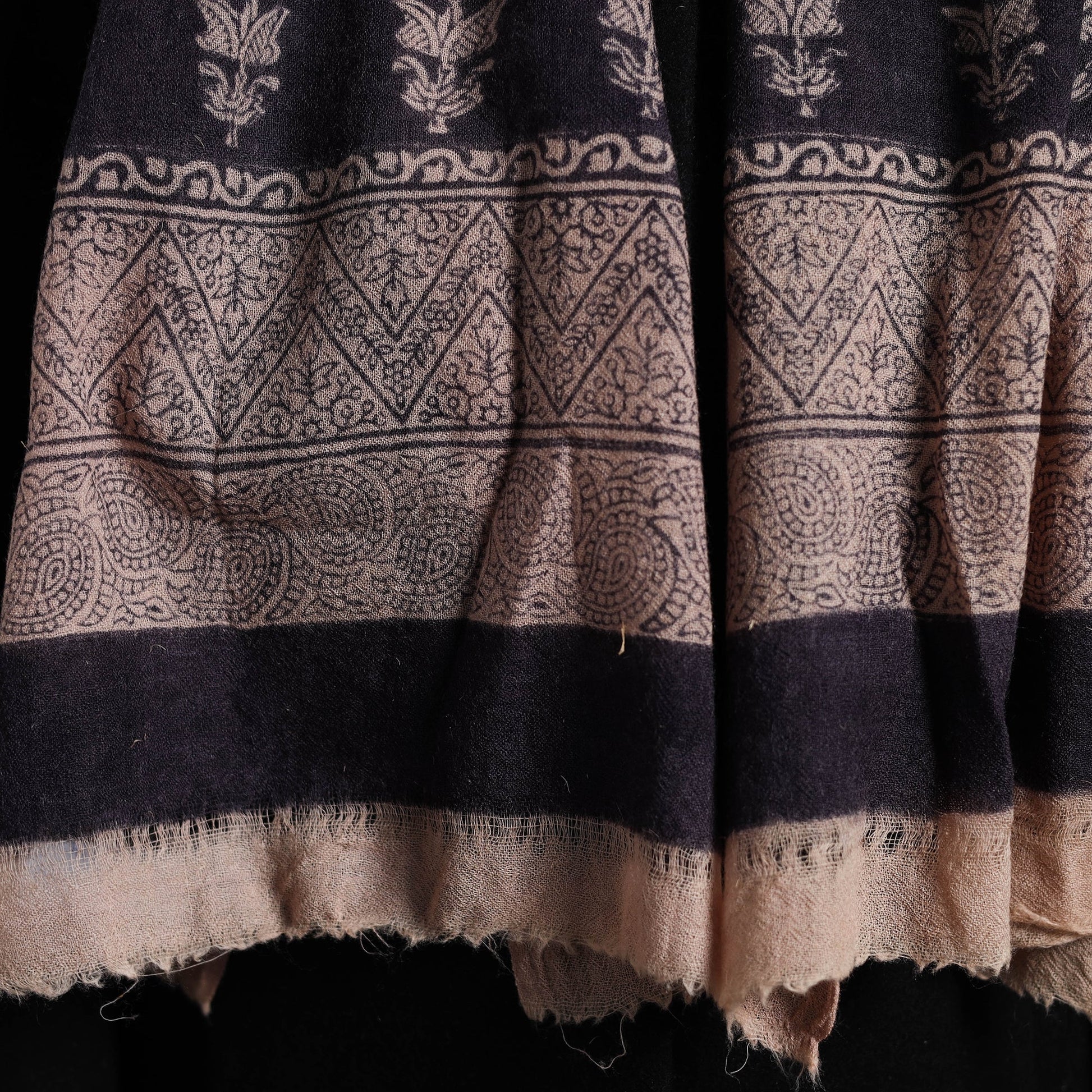 Black - Bagh Hand Block Printed Woollen Stole 26