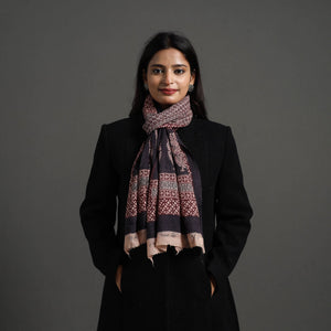 Black - Bagh Hand Block Printed Woollen Stole 28
