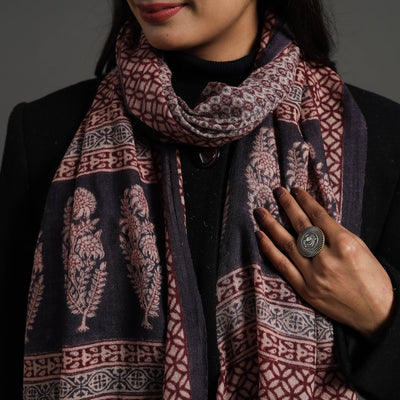 Black - Bagh Hand Block Printed Woollen Stole 28