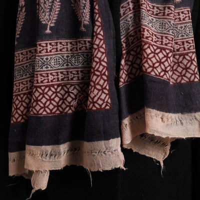 Black - Bagh Hand Block Printed Woollen Stole 28
