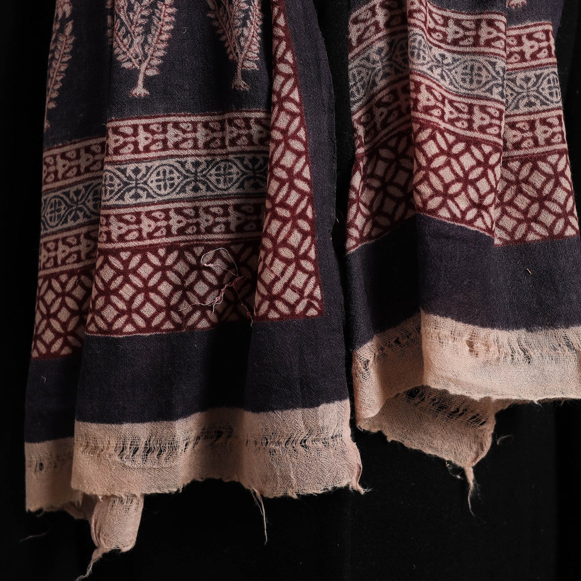 Black - Bagh Hand Block Printed Woollen Stole 28