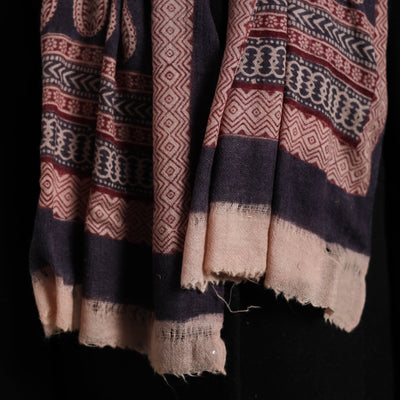 Black - Bagh Hand Block Printed Woollen Stole 35