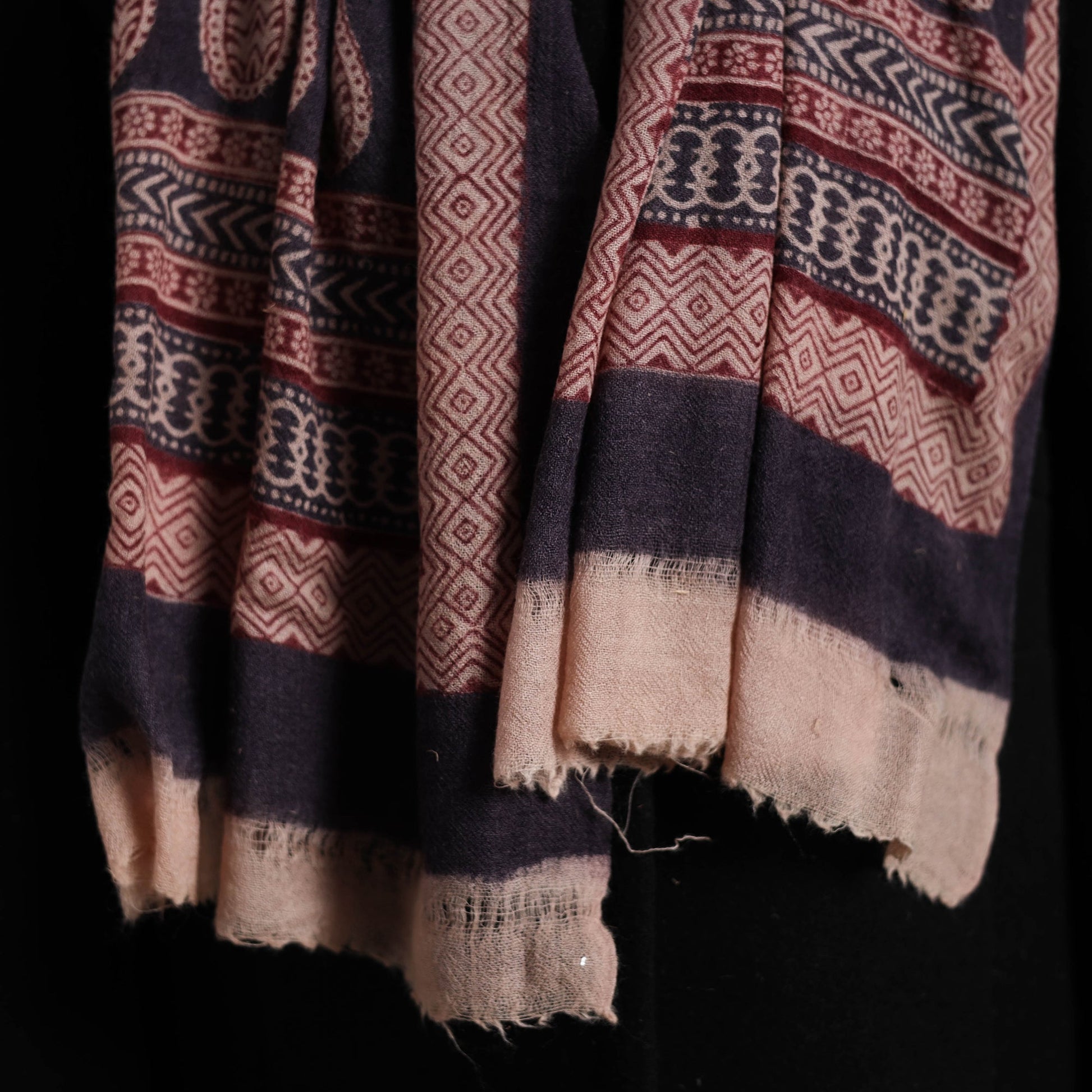 Black - Bagh Hand Block Printed Woollen Stole 35