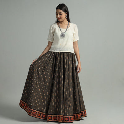 Brown - 24 Kali Cotton Pochampally Ikat Skirt 22