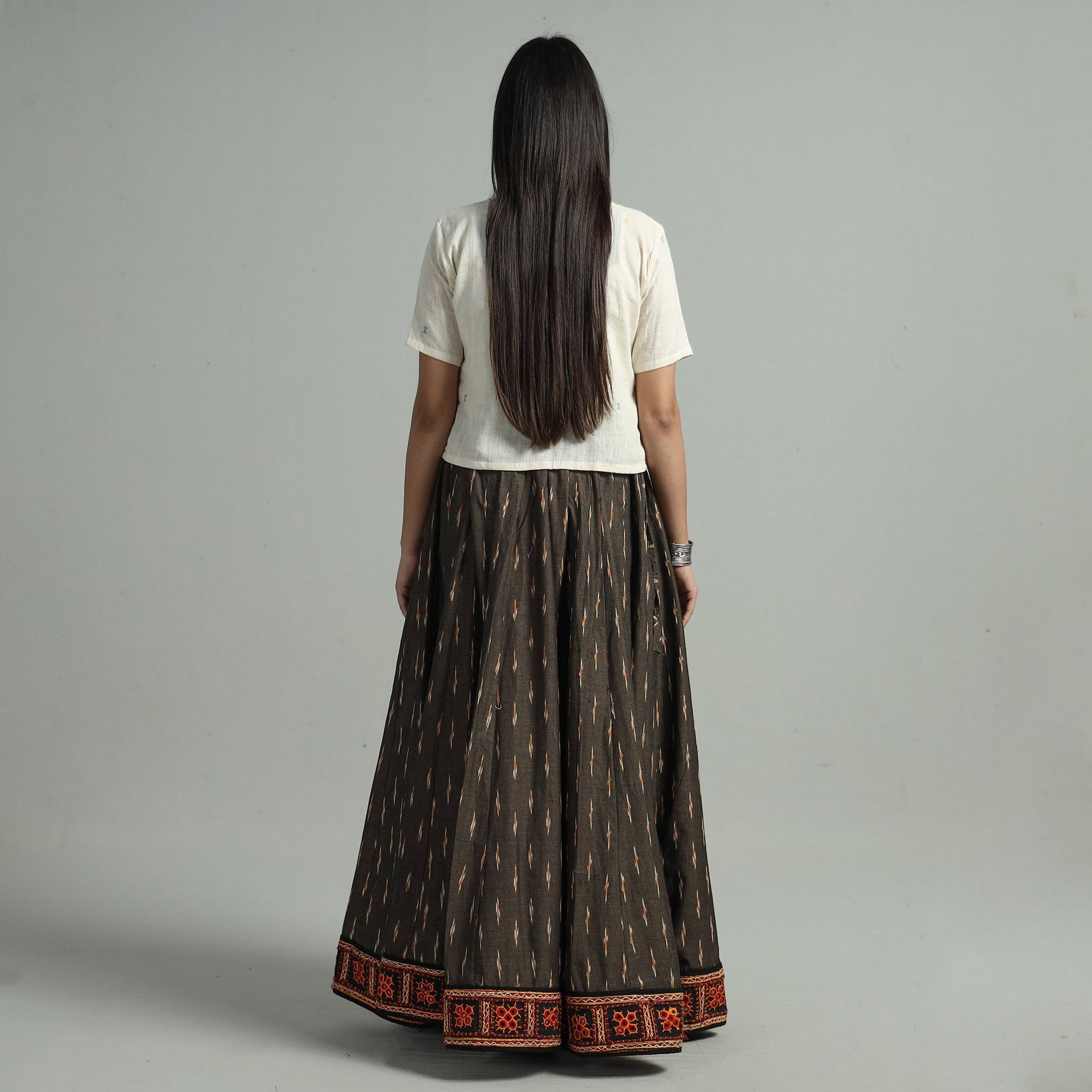 Brown - 24 Kali Cotton Pochampally Ikat Skirt 22