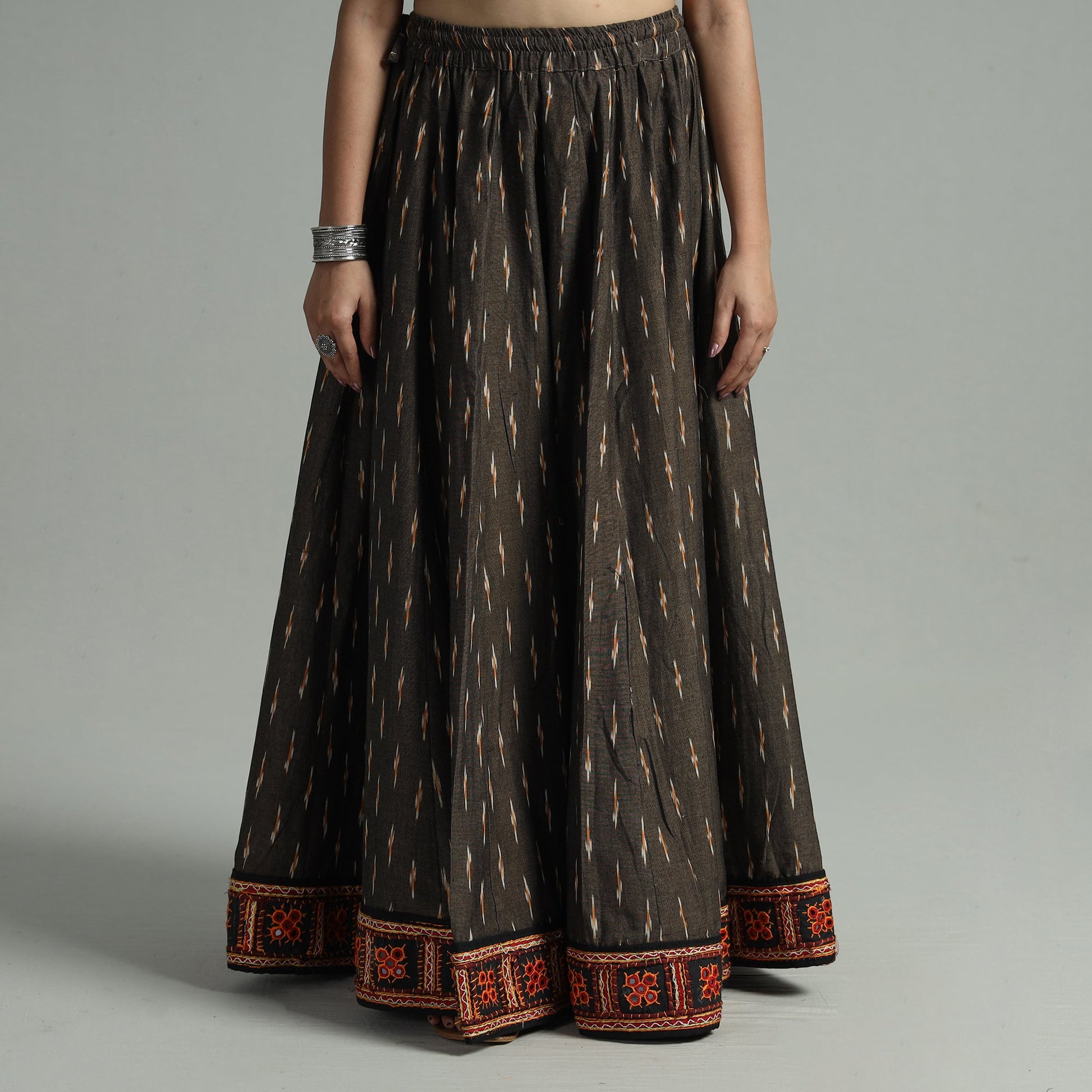 Brown - 24 Kali Cotton Pochampally Ikat Skirt 22