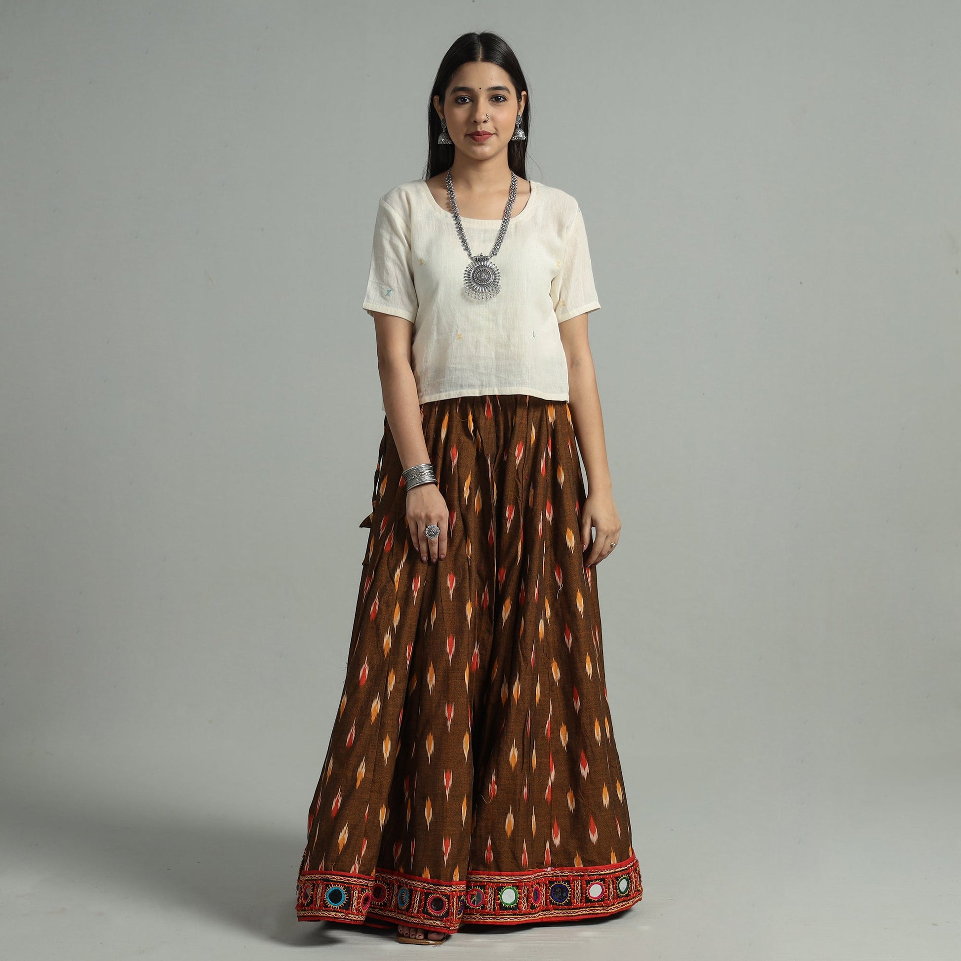 Brown - 24 Kali Cotton Pochampally Ikat Skirt 25