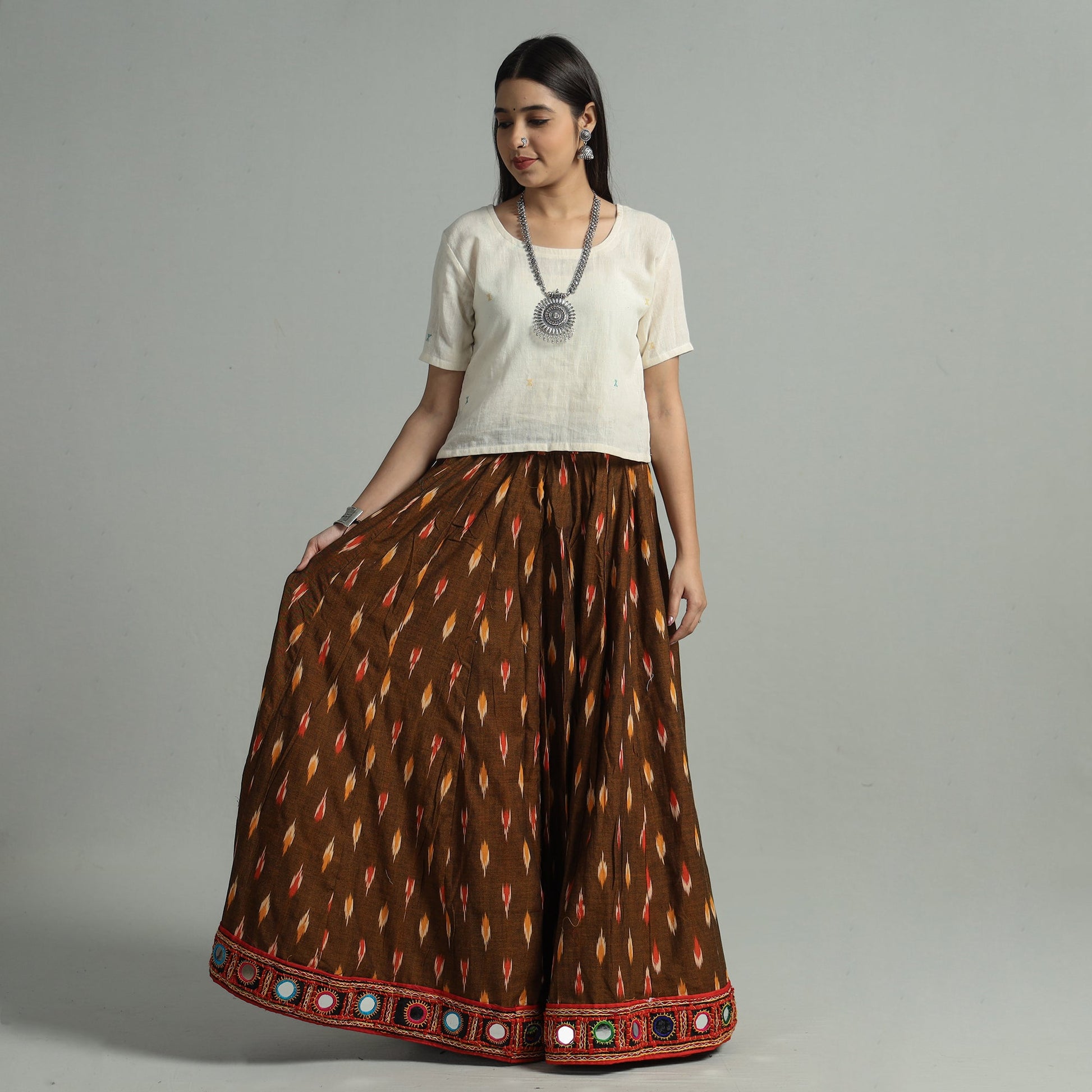 Brown - 24 Kali Cotton Pochampally Ikat Skirt 25