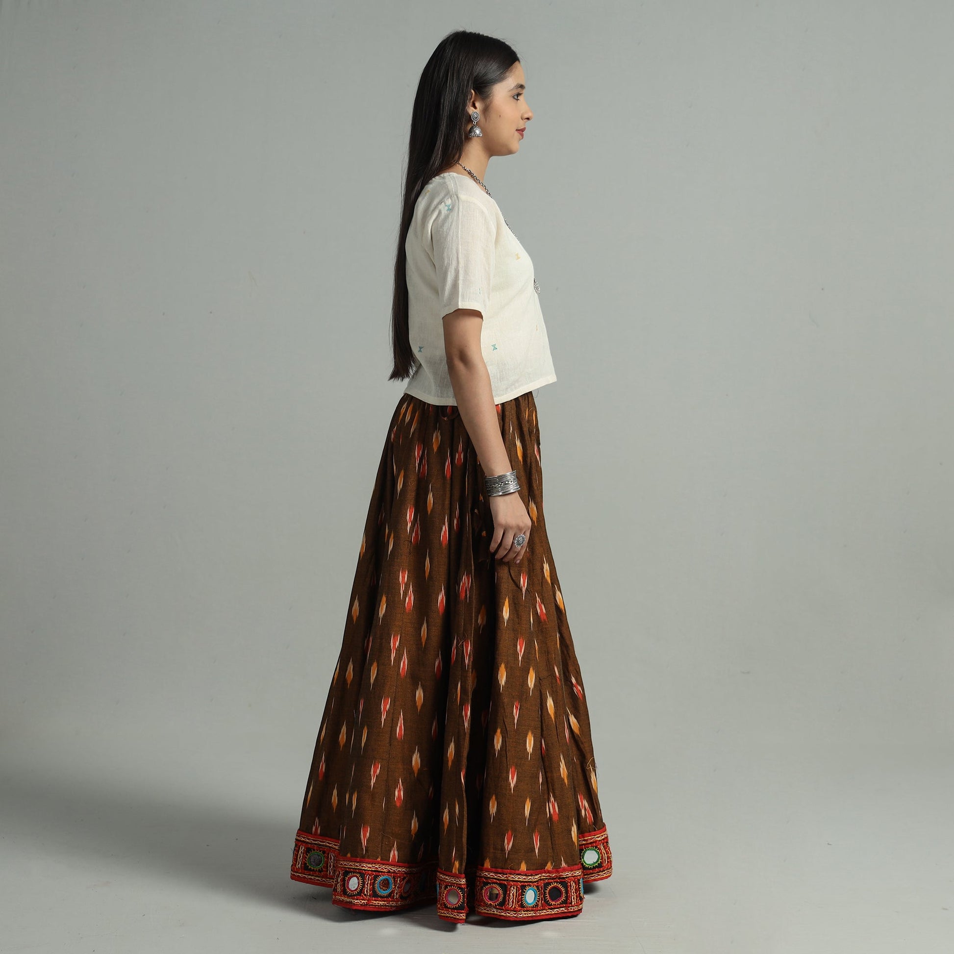 Brown - 24 Kali Cotton Pochampally Ikat Skirt 25