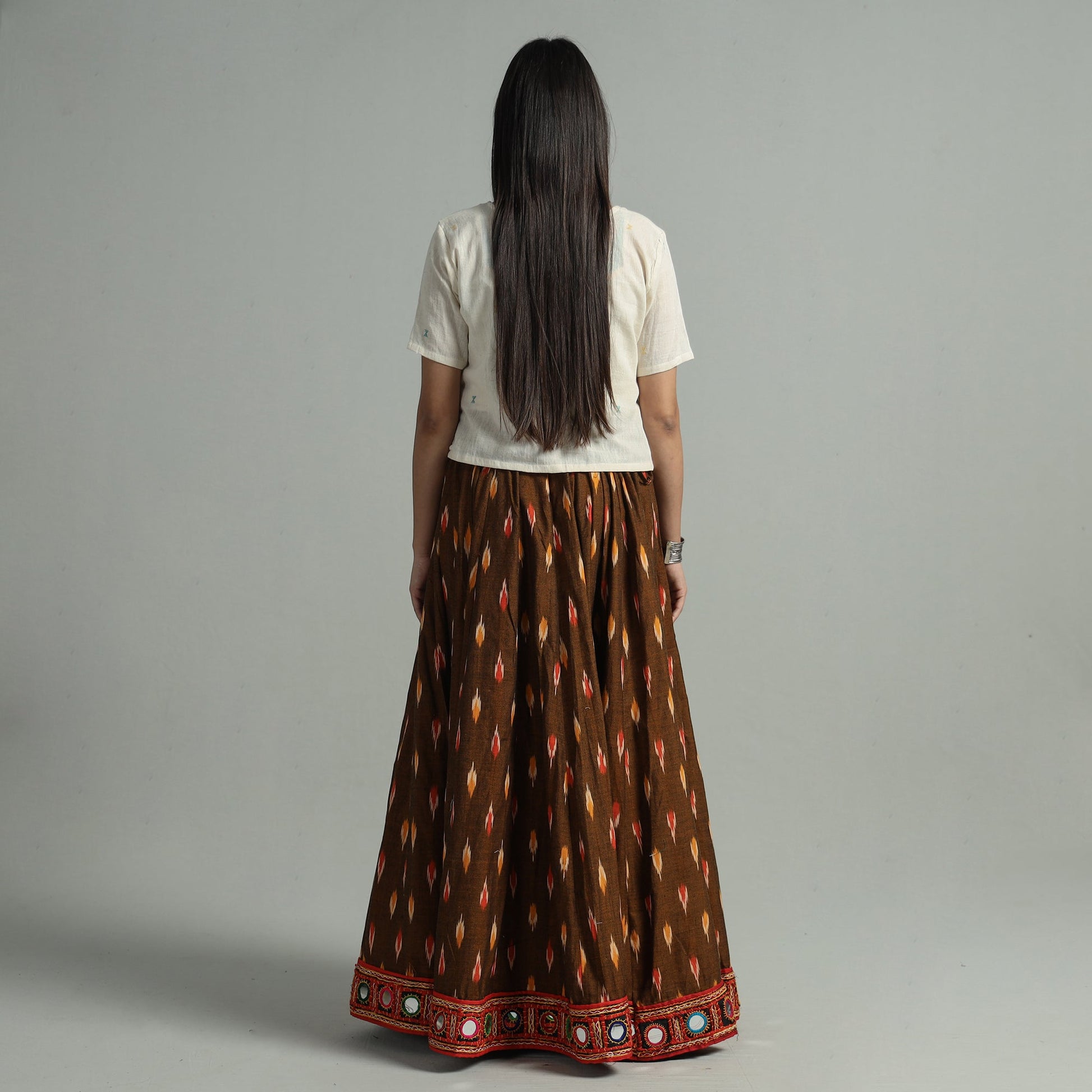 Brown - 24 Kali Cotton Pochampally Ikat Skirt 25