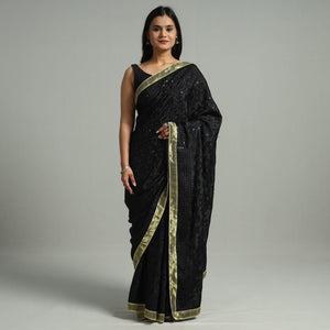 Black - Phulkari Heavy Embroidery Chiffon Saree 15