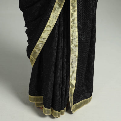 Black - Phulkari Heavy Embroidery Chiffon Saree 15