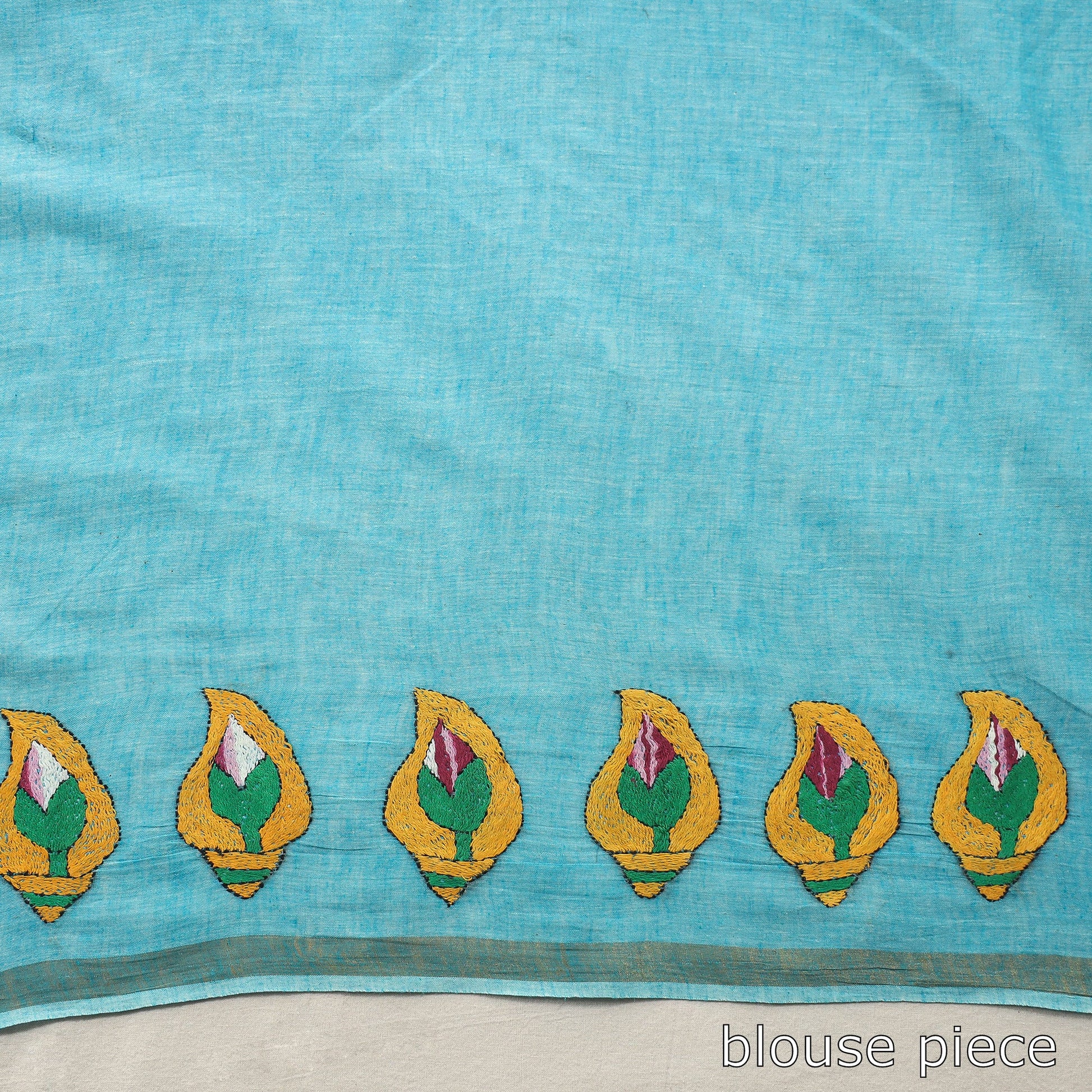 Blue - Bengal Kantha Embroidery Pure Cotton Handloom Saree