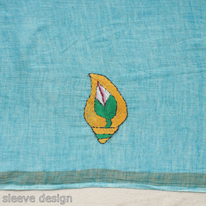 Blue - Bengal Kantha Embroidery Pure Cotton Handloom Saree