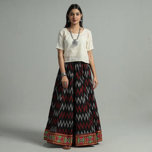 Black - 24 Kali Cotton Pochampally Ikat Skirt 30