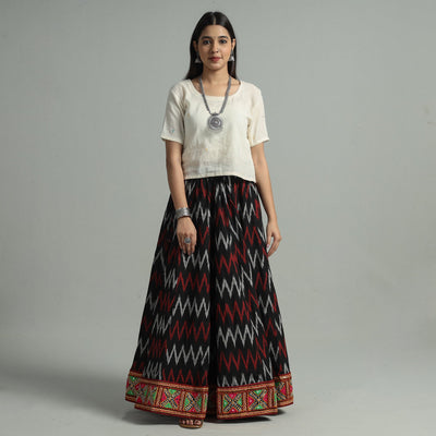 Black - 24 Kali Cotton Pochampally Ikat Skirt 30