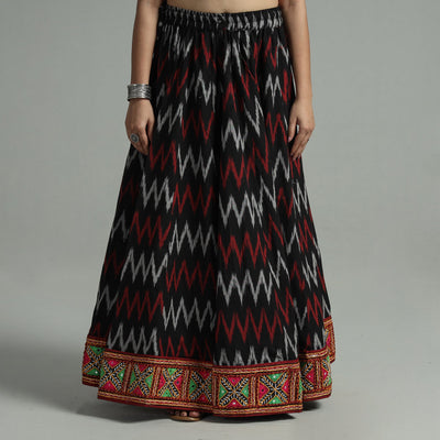 Black - 24 Kali Cotton Pochampally Ikat Skirt 30