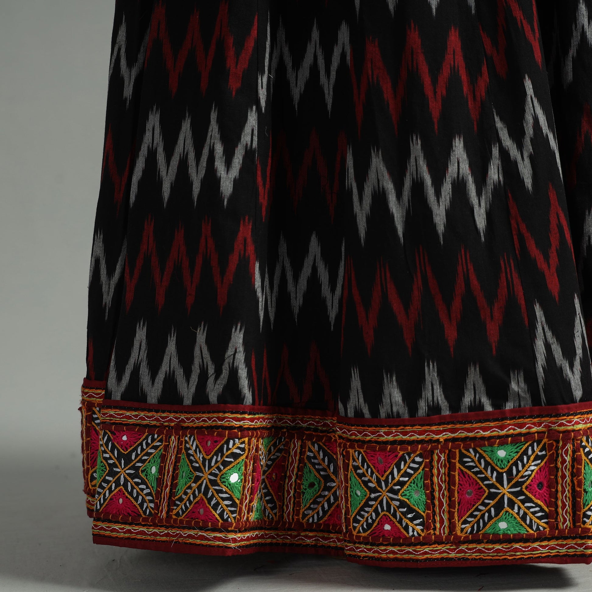 Black - 24 Kali Cotton Pochampally Ikat Skirt 30
