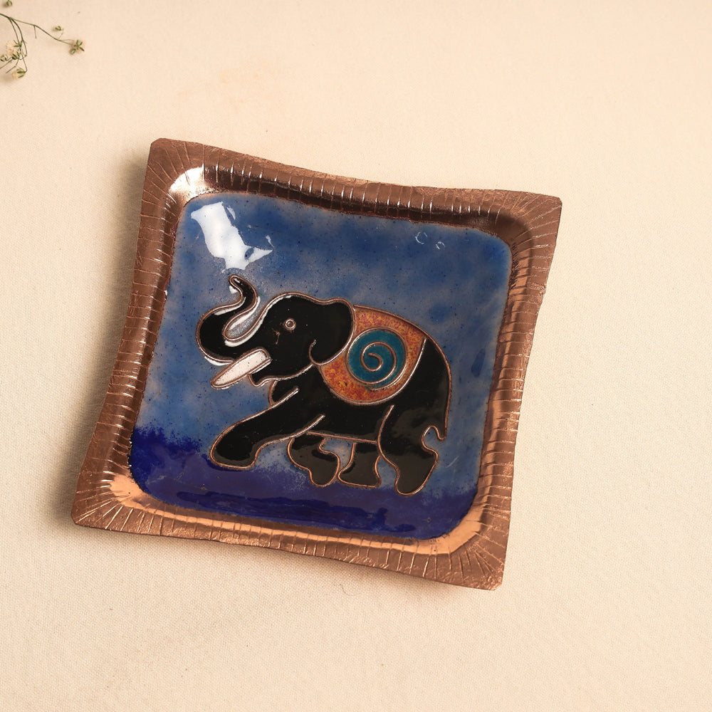 Blue - Copper Hand-Hammered Enamel Work Tray