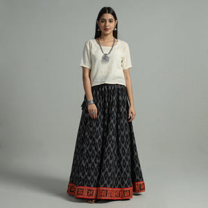 Black - 24 Kali Cotton Pochampally Ikat Skirt 34