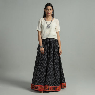 Black - 24 Kali Cotton Pochampally Ikat Skirt 34