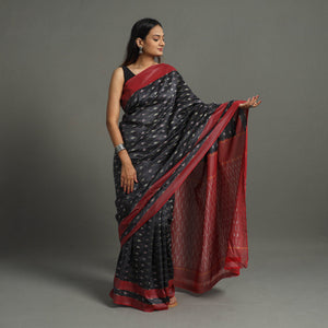 Black - Mercerised Cotton Pochampally Ikat Saree 22