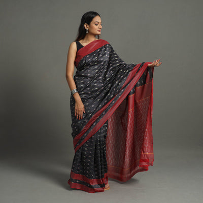 Black - Mercerised Cotton Pochampally Ikat Saree 22