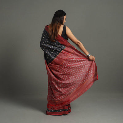 Black - Mercerised Cotton Pochampally Ikat Saree 22