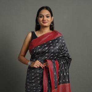 Black - Mercerised Cotton Pochampally Ikat Saree 22