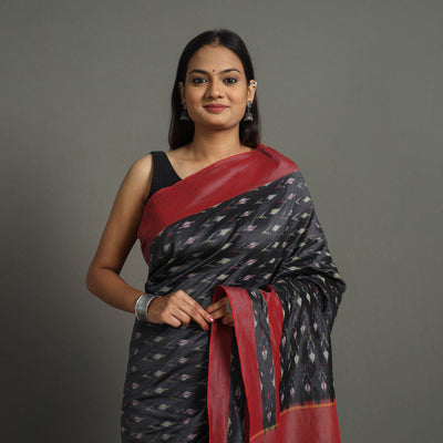 Black - Mercerised Cotton Pochampally Ikat Saree 22