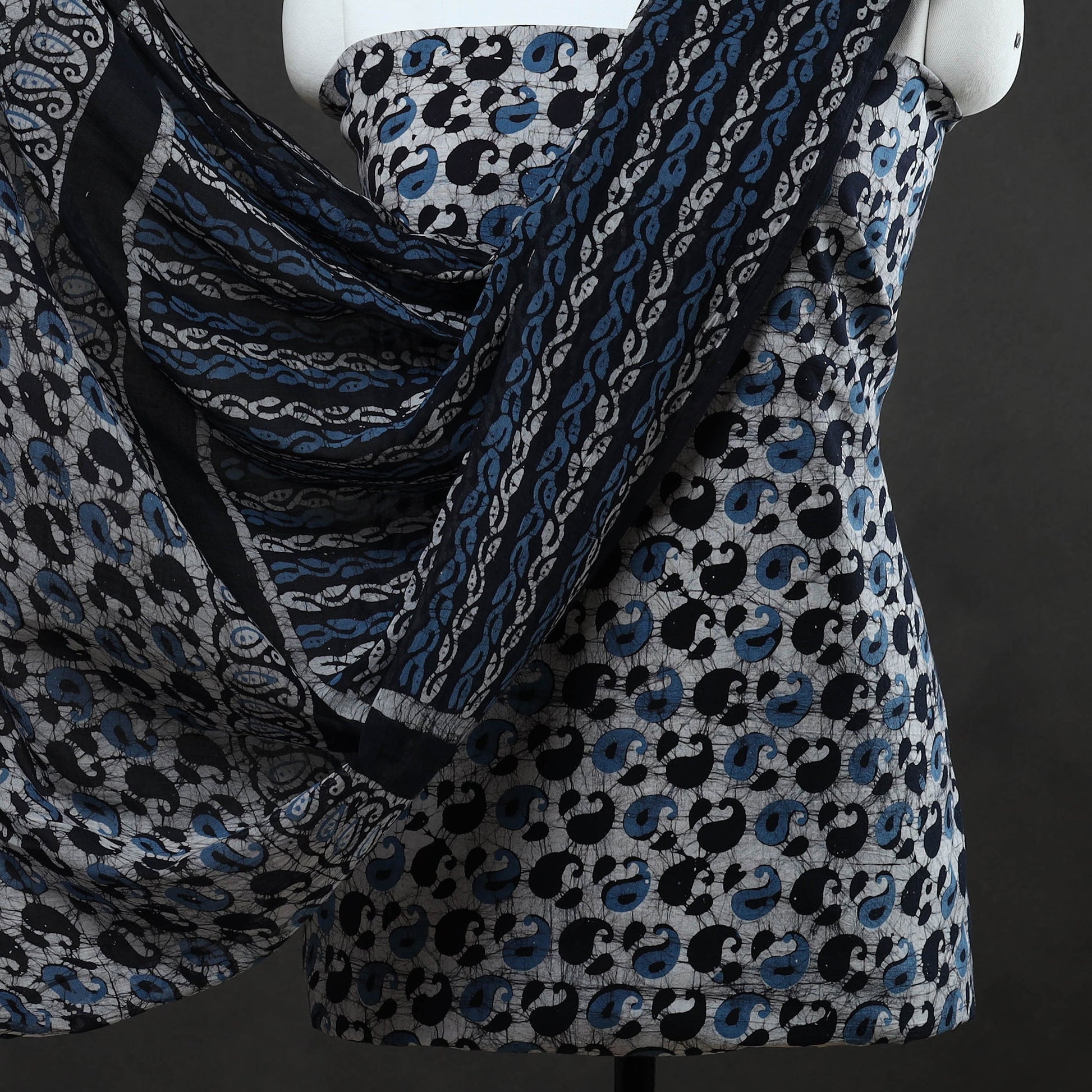 Blue - 3pc Cotton Kutch Batik Print Dress Material 07