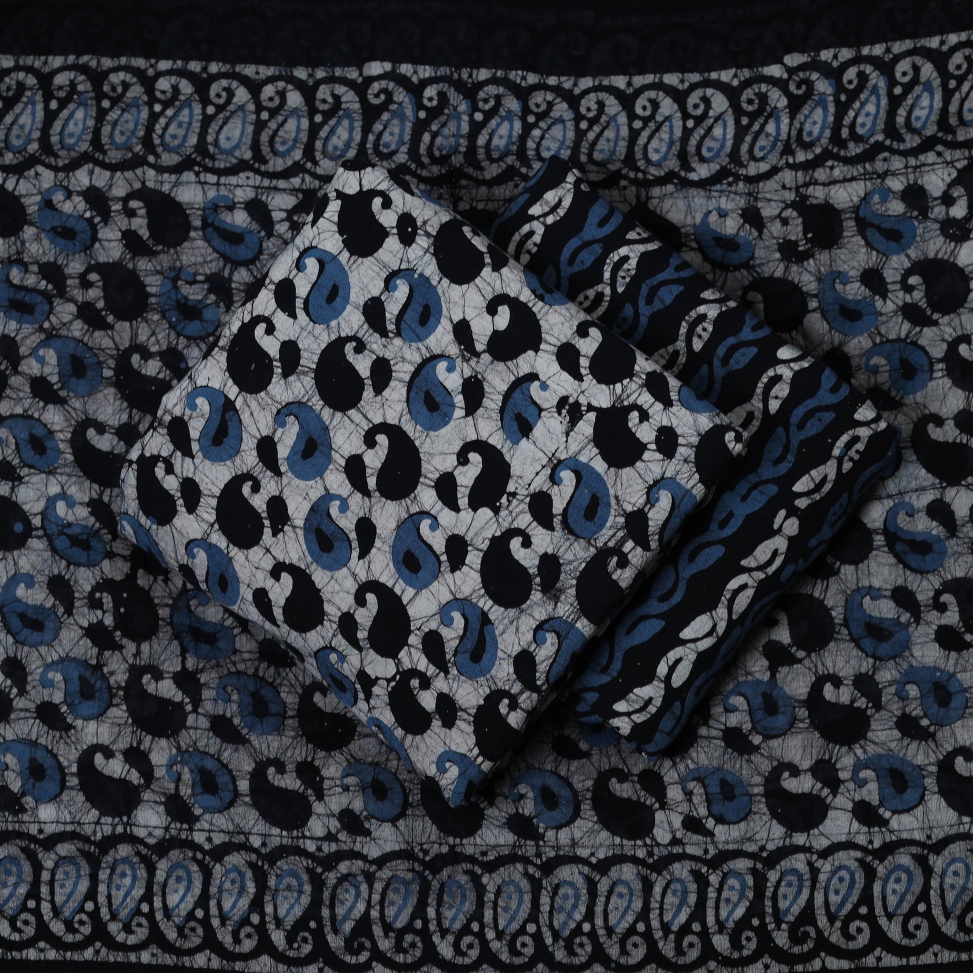 Blue - 3pc Cotton Kutch Batik Print Dress Material 07
