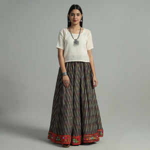 Brown - 24 Kali Cotton Pochampally Ikat Skirt 38