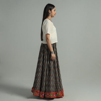 Brown - 24 Kali Cotton Pochampally Ikat Skirt 38