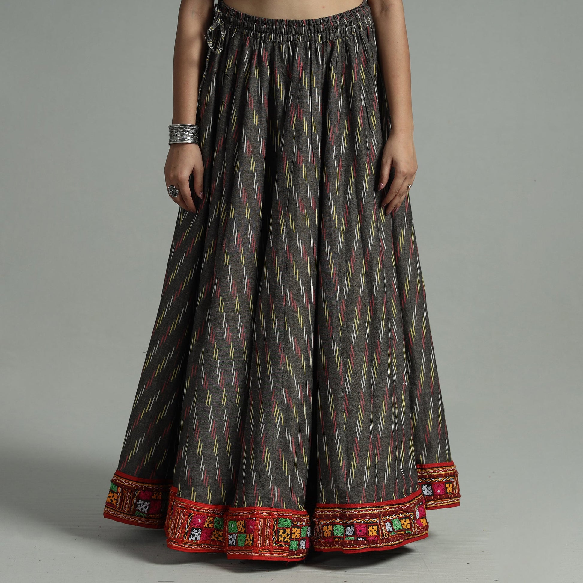 Brown - 24 Kali Cotton Pochampally Ikat Skirt 38