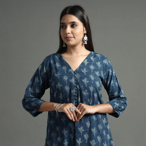 Blue - Akola Block Printed Cotton A-Line Long Kurta