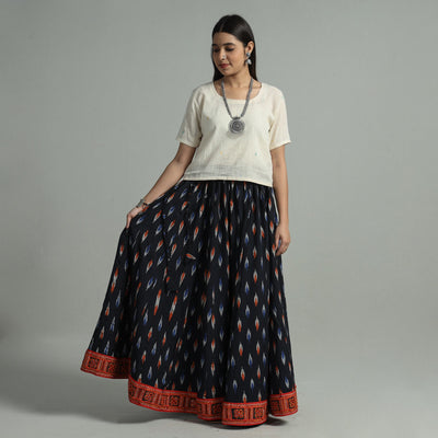 Black - 24 Kali Cotton Pochampally Ikat Skirt 39