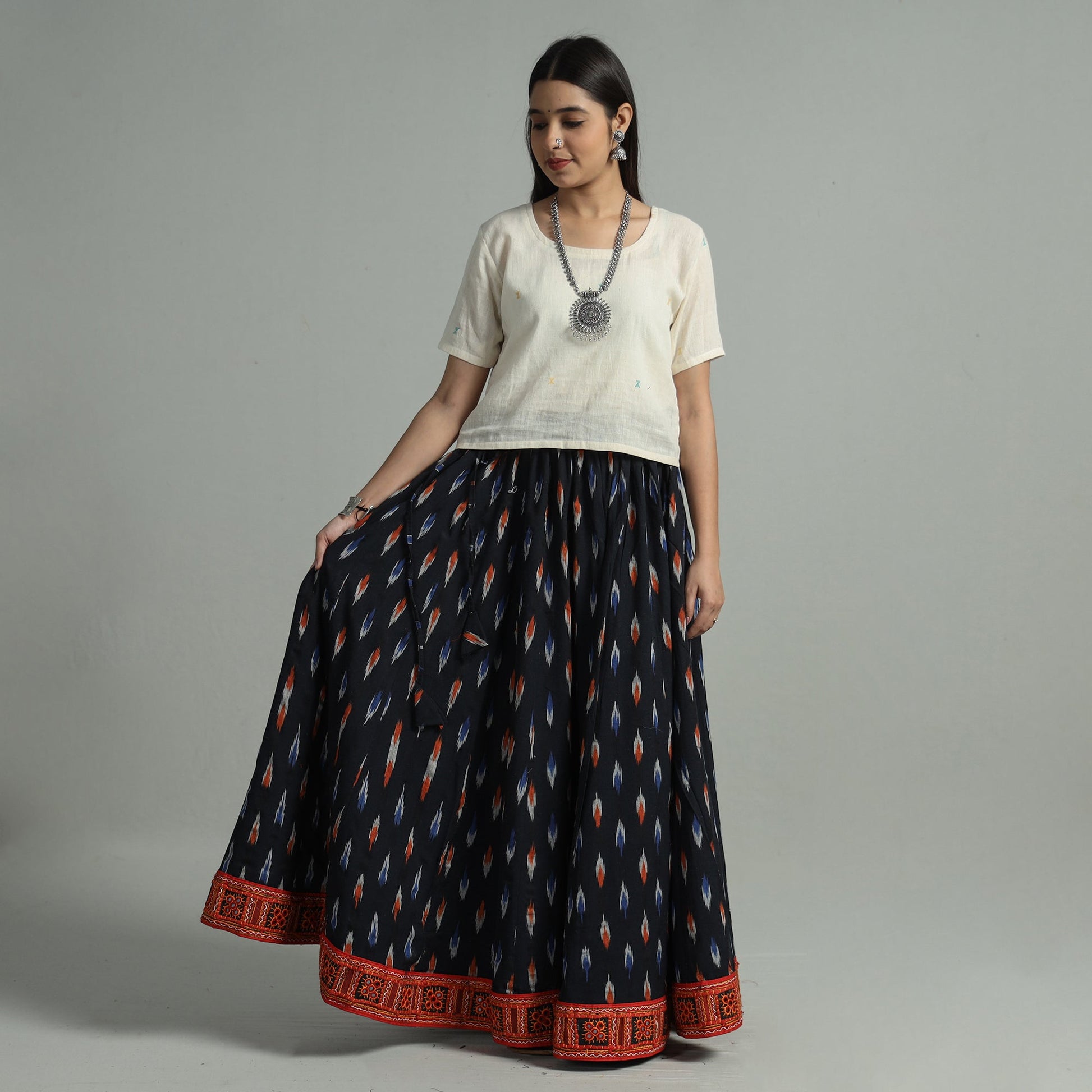 Black - 24 Kali Cotton Pochampally Ikat Skirt 39