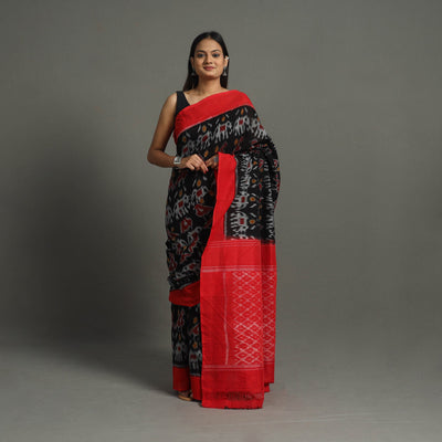 Black - Mercerised Cotton Handloom Pochampally Ikat Saree 27