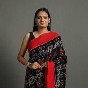 Black - Mercerised Cotton Handloom Pochampally Ikat Saree 27