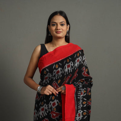Black - Mercerised Cotton Handloom Pochampally Ikat Saree 27