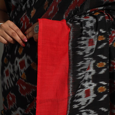 Black - Mercerised Cotton Handloom Pochampally Ikat Saree 27